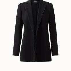 AKRIS Long Double Face Wool Jacket With Swarovski Trim