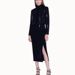 AKRIS Short Jacket In Silk Stretch With Sequin Stripes -Deals Vog Shift Store 446157