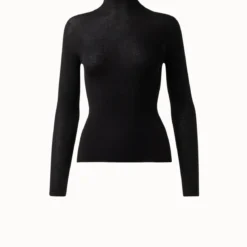 AKRIS Ribbed Cashmere Silk Mock Neck Pullover