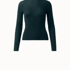 AKRIS Fitted Cashmere Silk Ribbed Knit Round Neck Pullover