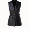 AKRIS Collared V-Neck Lamb Nappa Leather Belted Gilet -Deals Vog Shift Store 505947