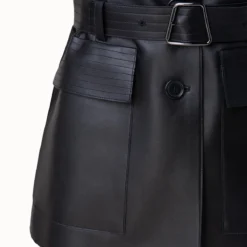 AKRIS Collared V-Neck Lamb Nappa Leather Belted Gilet -Deals Vog Shift Store 550041