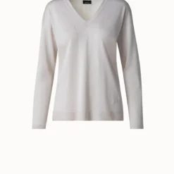 AKRIS Cashmere Silk Fine Gauge V-neck Knit