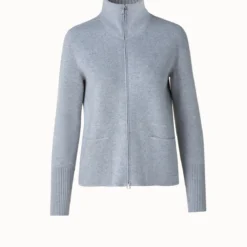 AKRIS Cashmere Pique Zip Cardigan