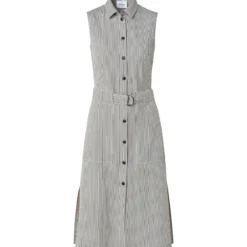 Sleeveless Striped Cotton Seersucker Midi Dress -Deals Vog Shift Store 589259