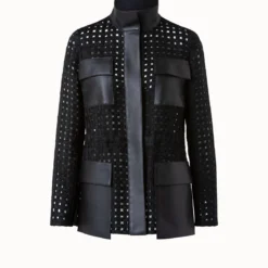 AKRIS Girta Open Grid Embroidery Safari Jacket -Deals Vog Shift Store 649011