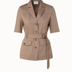 Short Sleeve Utility Jacket In Cotton Stretch Satin -Deals Vog Shift Store 667290