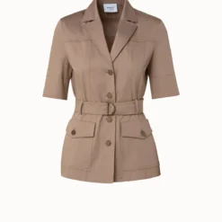 Short Sleeve Utility Jacket In Cotton Stretch Satin