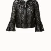 Boxy Jacket In Vegan Leather Leaves Cutouts On Techno Mesh -Deals Vog Shift Store 667576