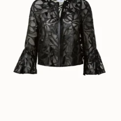 Boxy Jacket In Vegan Leather Leaves Cutouts On Techno Mesh