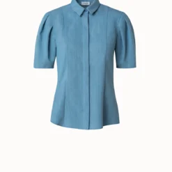 Short Sleeve Washed Viscose Denim Blouse