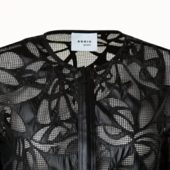 Boxy Jacket In Vegan Leather Leaves Cutouts On Techno Mesh -Deals Vog Shift Store 668029 scaled