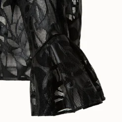 Boxy Jacket In Vegan Leather Leaves Cutouts On Techno Mesh -Deals Vog Shift Store 668030