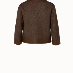 AKRIS Wool Blend Structured Tweed Jacket With Leather Trim 8 AKRIS Wool Blend Structured Tweed Jacket With Leather Trim -Deals Vog Shift Store 669048