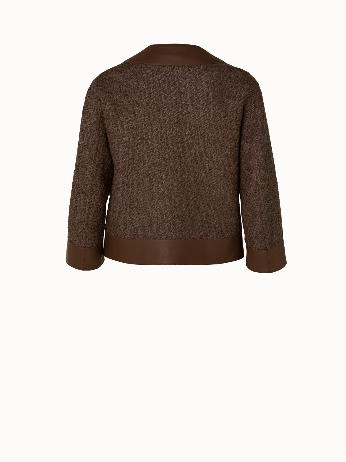 AKRIS Wool Blend Structured Tweed Jacket With Leather Trim 4 AKRIS Wool Blend Structured Tweed Jacket With Leather Trim - Image 2