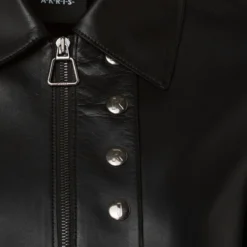 AKRIS Lamb Leather Jacket With Shirt Collar And Button Detail -Deals Vog Shift Store 670418