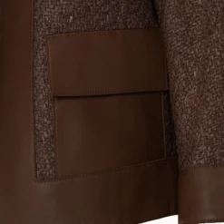 AKRIS Wool Blend Structured Tweed Jacket With Leather Trim 10 AKRIS Wool Blend Structured Tweed Jacket With Leather Trim -Deals Vog Shift Store 670734