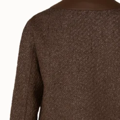 AKRIS Wool Blend Structured Tweed Jacket With Leather Trim 11 AKRIS Wool Blend Structured Tweed Jacket With Leather Trim -Deals Vog Shift Store 670735