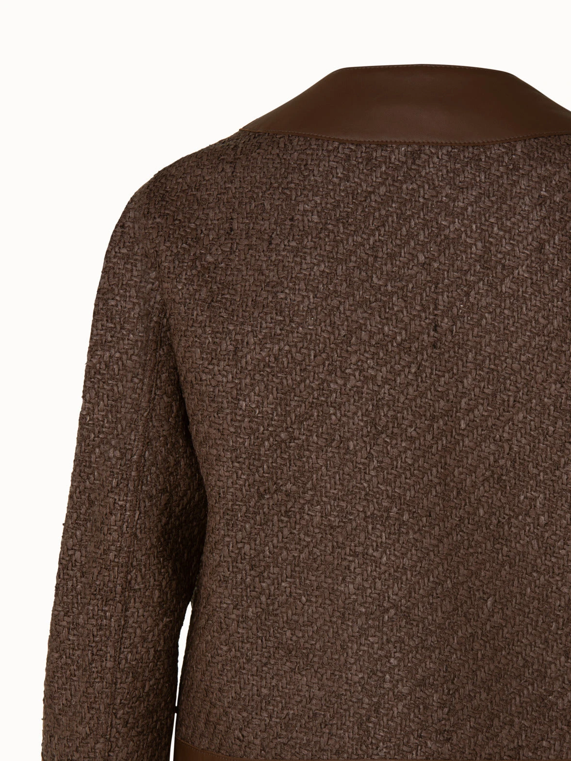 AKRIS Wool Blend Structured Tweed Jacket With Leather Trim 7 AKRIS Wool Blend Structured Tweed Jacket With Leather Trim - Image 5