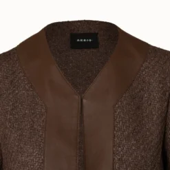 AKRIS Wool Blend Structured Tweed Jacket With Leather Trim 9 AKRIS Wool Blend Structured Tweed Jacket With Leather Trim -Deals Vog Shift Store 670834 scaled