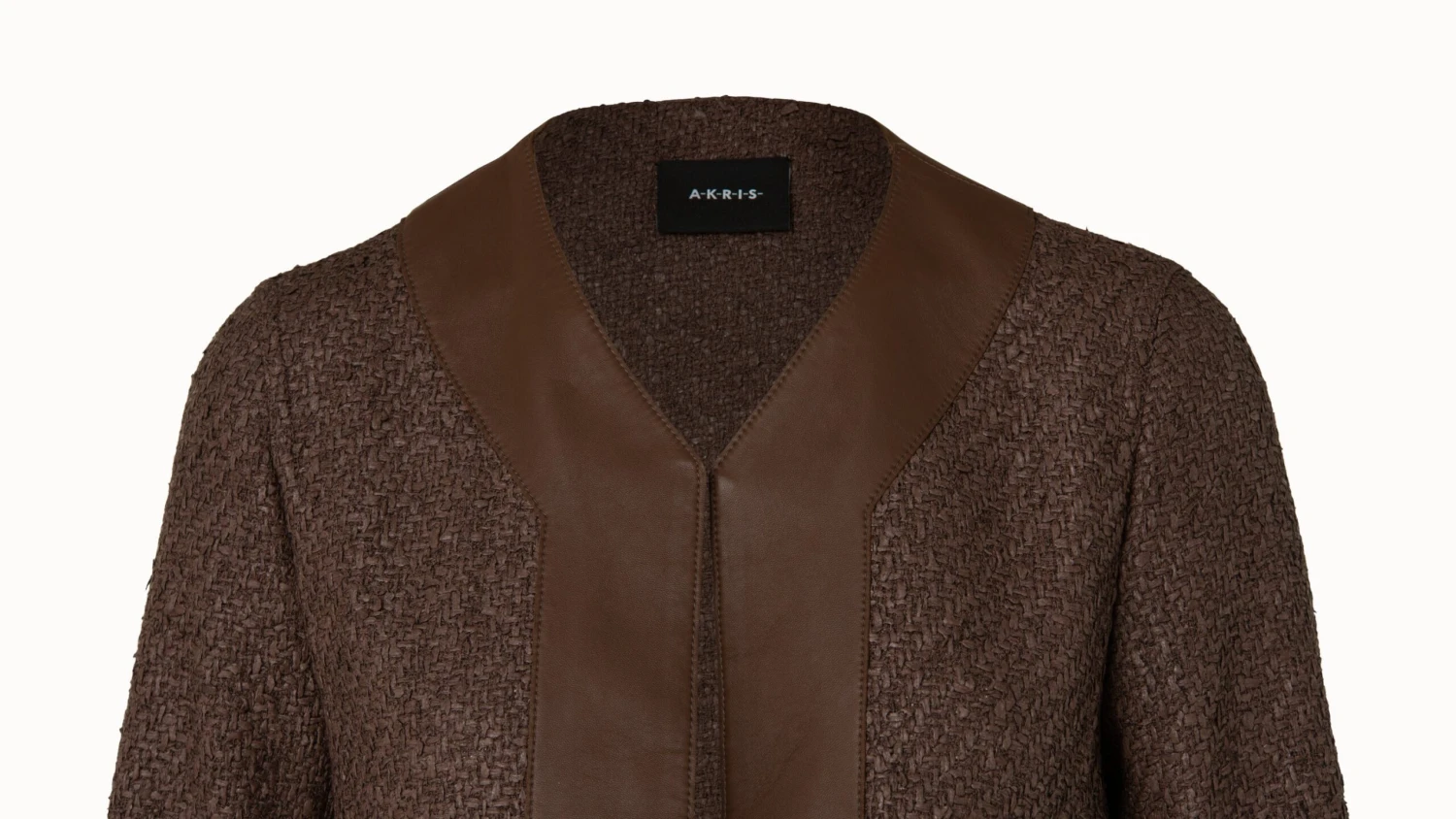 AKRIS Wool Blend Structured Tweed Jacket With Leather Trim 5 AKRIS Wool Blend Structured Tweed Jacket With Leather Trim - Image 3