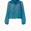 AKRIS Silk Techno Iridescent Organza Voluminous Blouson Jacket -Deals Vog Shift Store 673556