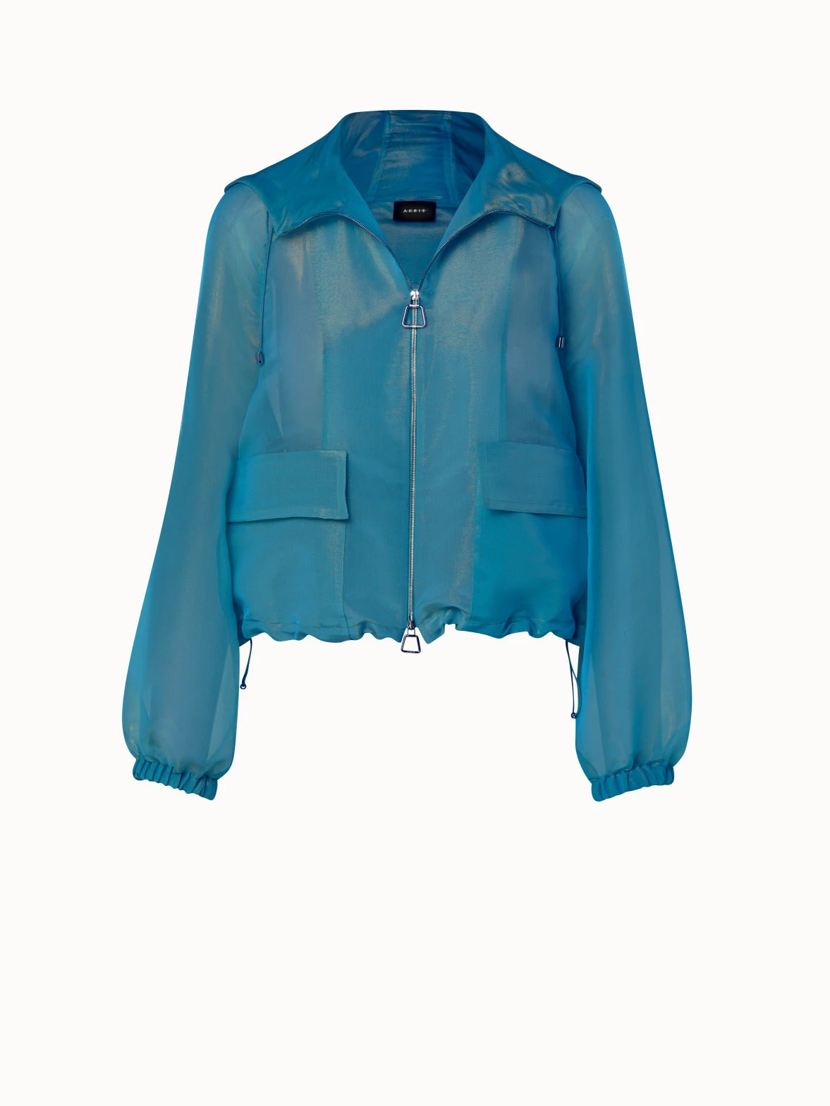 AKRIS Silk Techno Iridescent Organza Voluminous Blouson Jacket