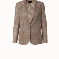 AKRIS Techno Embroidery Patchwork Long Blazer