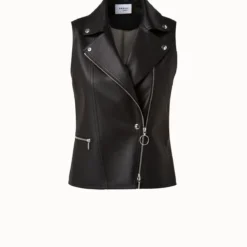 Biker Vest In Perforated Pin Dot Lamb Nappa Leather
