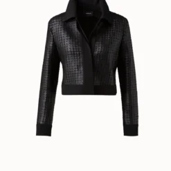 AKRIS Wool Double-Face Short Jacket With With Faux Leather Superposé Grid Embellishment 13 AKRIS Wool Double-Face Short Jacket With With Faux Leather Superposé Grid Embellishment -Deals Vog Shift Store 696764