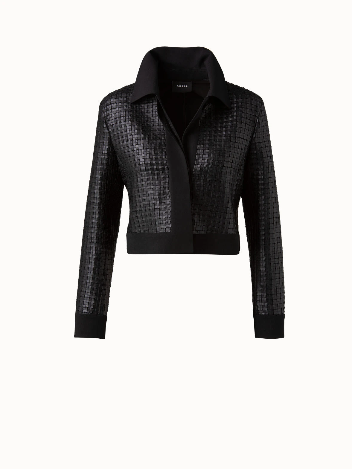 AKRIS Wool Double-Face Short Jacket With With Faux Leather Superposé Grid Embellishment 7 AKRIS Wool Double-Face Short Jacket With With Faux Leather Superposé Grid Embellishment - Image 5