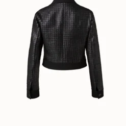 AKRIS Wool Double-Face Short Jacket With With Faux Leather Superposé Grid Embellishment 11 AKRIS Wool Double-Face Short Jacket With With Faux Leather Superposé Grid Embellishment -Deals Vog Shift Store 696765