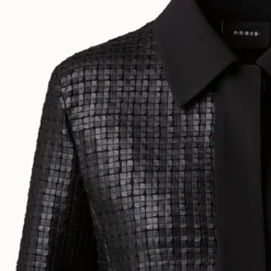 AKRIS Wool Double-Face Short Jacket With With Faux Leather Superposé Grid Embellishment 14 AKRIS Wool Double-Face Short Jacket With With Faux Leather Superposé Grid Embellishment -Deals Vog Shift Store 697837