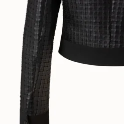 AKRIS Wool Double-Face Short Jacket With With Faux Leather Superposé Grid Embellishment 15 AKRIS Wool Double-Face Short Jacket With With Faux Leather Superposé Grid Embellishment -Deals Vog Shift Store 697838