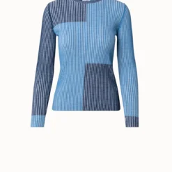 Ribbed Color-block Merino Wool Pullover