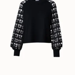 Pullover In Merino Wool And Dot Cut-Out Embroidery