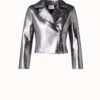 Metallic Leather Biker Jacket -Deals Vog Shift Store 715445