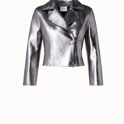 Metallic Leather Biker Jacket