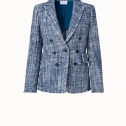 Cotton Blend Tweed Blazer With Faux Double-Breast