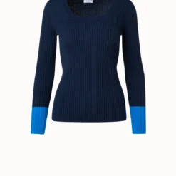 Ribbed Colorblock Merino Wool Pullover