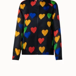 AKRIS Silk Organza Bomber Jacket With Hearts Print