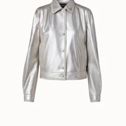 AKRIS Pearlized Lambskin Leather Jacket -Deals Vog Shift Store 741731