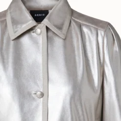 AKRIS Pearlized Lambskin Leather Jacket -Deals Vog Shift Store 741825