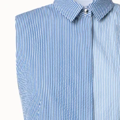 Sleeveless Cotton Seersucker Patchwork Midi Dress 12 Sleeveless Cotton Seersucker Patchwork Midi Dress -Deals Vog Shift Store 742315