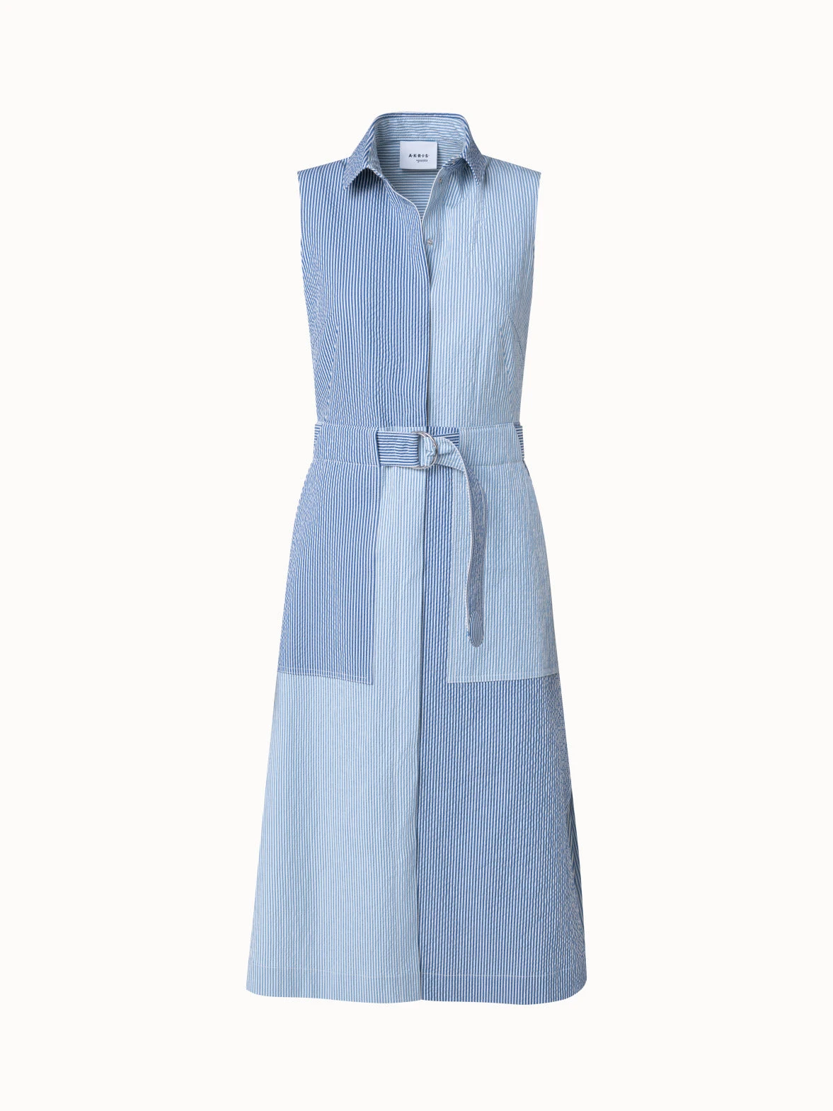 Sleeveless Cotton Seersucker Patchwork Midi Dress 3 Sleeveless Cotton Seersucker Patchwork Midi Dress