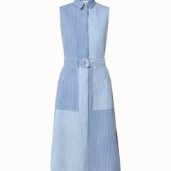 Sleeveless Cotton Seersucker Patchwork Midi Dress 11 Sleeveless Cotton Seersucker Patchwork Midi Dress -Deals Vog Shift Store 743011