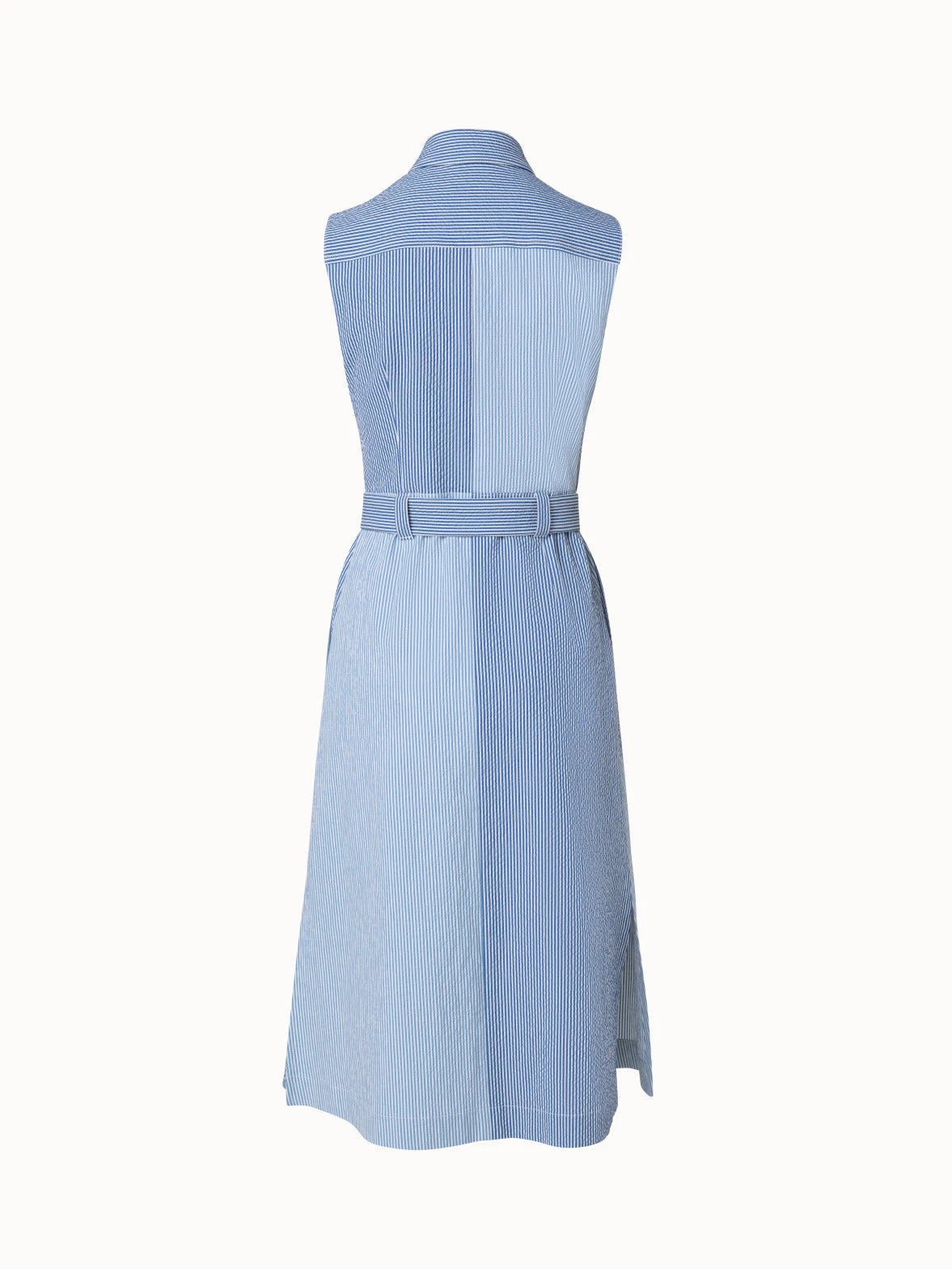 Sleeveless Cotton Seersucker Patchwork Midi Dress 4 Sleeveless Cotton Seersucker Patchwork Midi Dress - Image 2