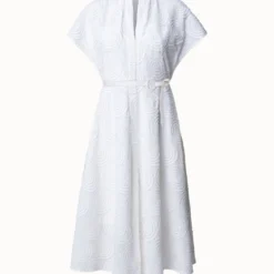 Cotton Batiste Midi Dress With Circle Loop Embroidery
