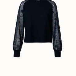 Wool Knit Pullover With Metallic 3D Dot Embroidery Sleeves