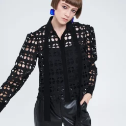 Dot Cut-Out Embroidery Blouse 11 Dot Cut-Out Embroidery Blouse -Deals Vog Shift Store 757649